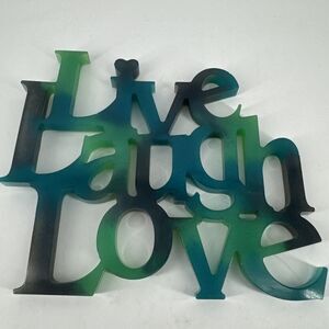Live Laugh Love Wall Decor Green Blue Resin Retro 8.5” W x 7.6” L Gift 1970s
